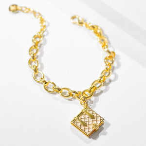Secret Diary Book Locket & Bracelet Gift Set (Pearl) - Gold
